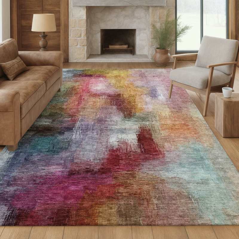 Tapis moderne lavable à la machine intérieur / extérieur ACN2738 Chantille, Grenat, 5 pi x 7 pi 6 po