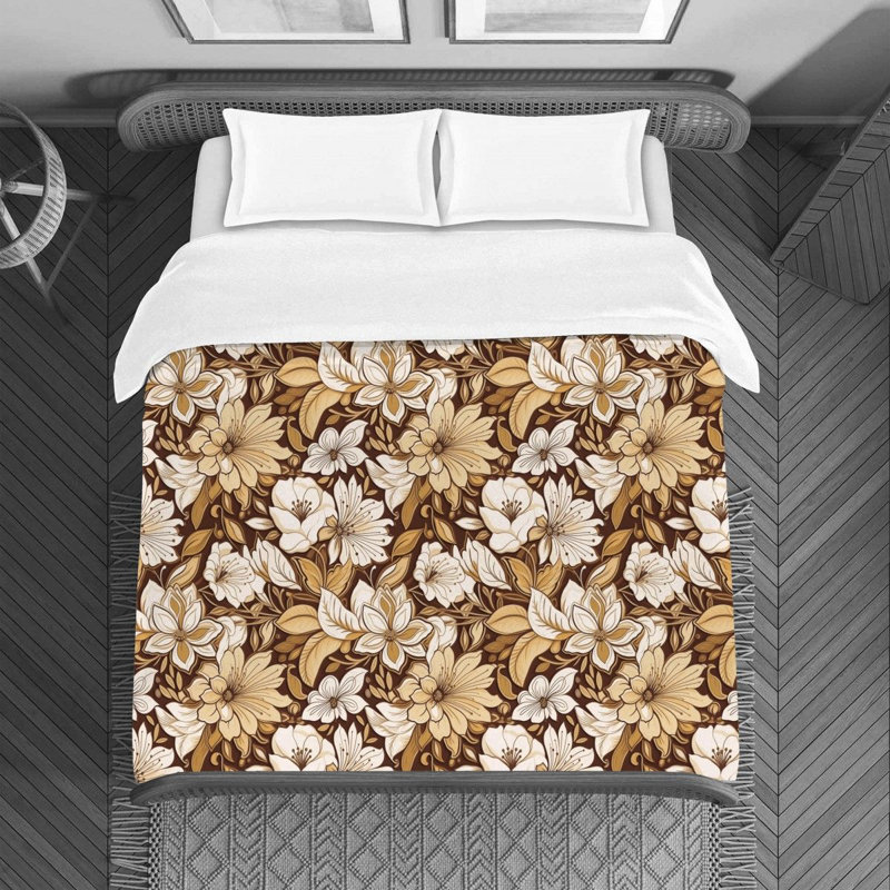 Machine Printed Duvet Cover, Twin Duvet Cover, Brown/Beige