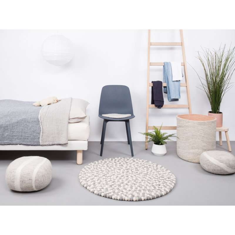 Round Hella Geometric Wool Hand Woven Area Rug, Round 140cm