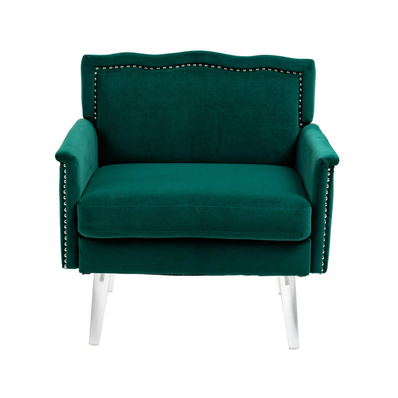 Upholstered Armchair, Green Velvet