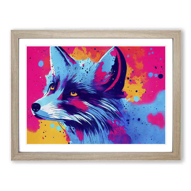 Fox Splatter Vol.5 Abstract - Single Picture Frame Print, 46cm H x 64cm W x 2cm D, Oak