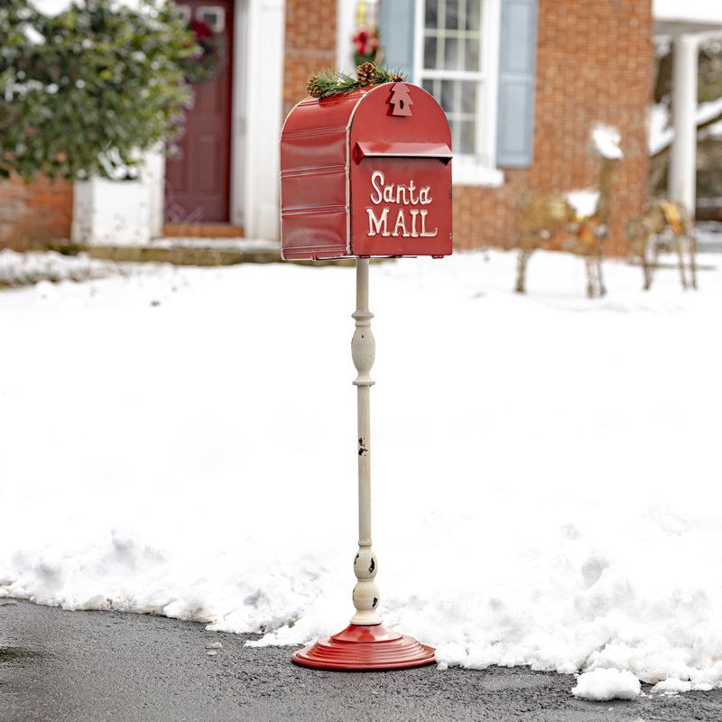 Standing Christmas Mailbox with Lighted Wreath, Rouge