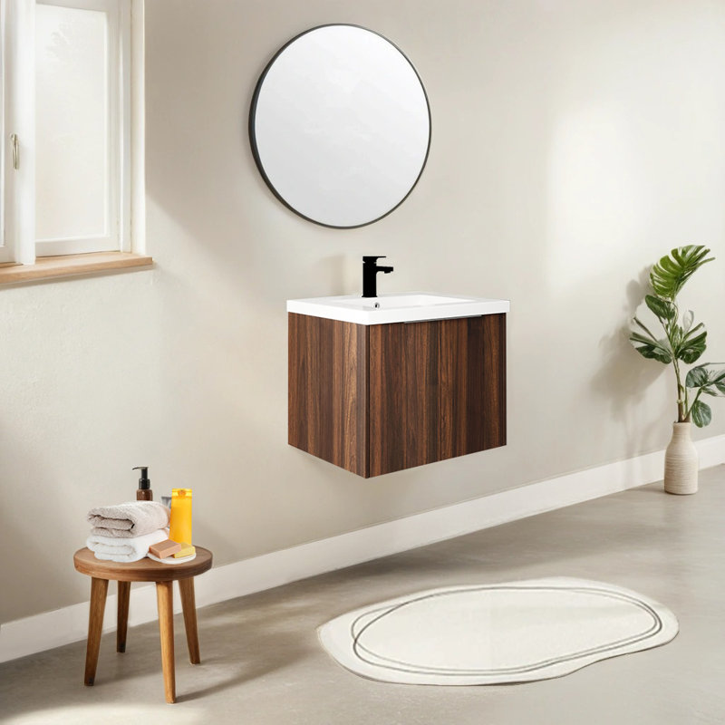 Ensemble de meuble-lavabo simple 23,64 po avec plateau en résine Argyl, Brun