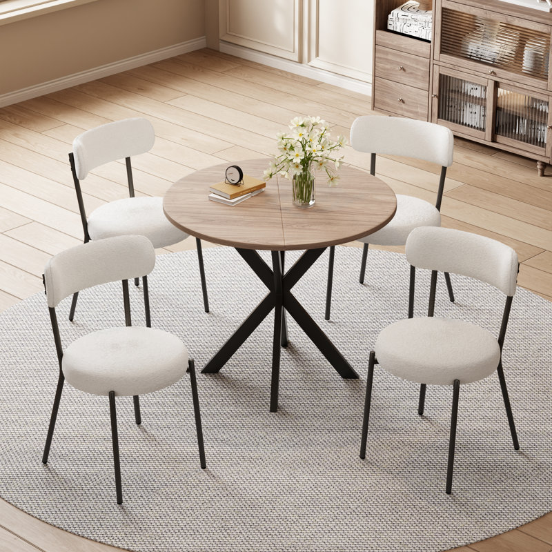 Ensemble de 5 tables de salle à manger 31,5 pouces (ensemble de 4), Blanc / Blanc