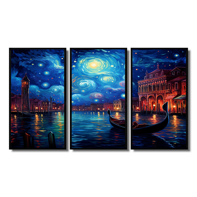 Ensemble de salon Corkran - Venice Wall Art, Cadre flottant noir, H 40 po x l 60 po x P 1 po