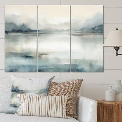 «Misty Lake Tranquility Retro Watercolor II», 3 pièces