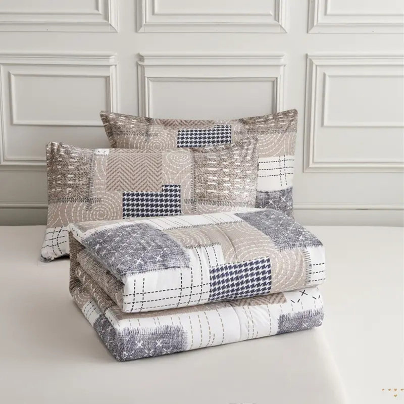 Housse de couette pour chambre à coucher 2/3 pièces à imprimé floral géométrique doux universel pour toutes les saisons