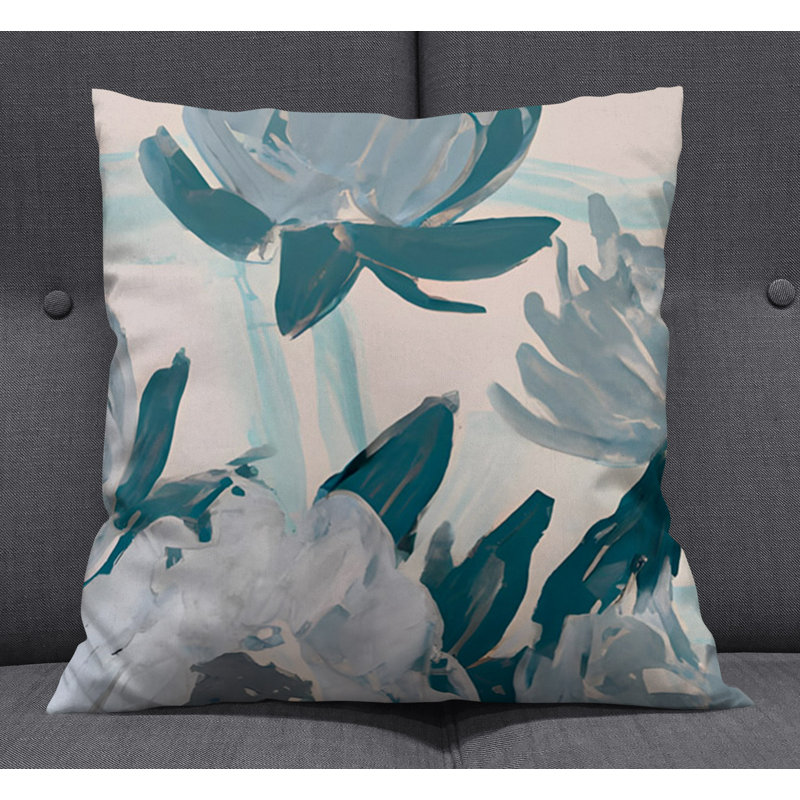 Throw Pillow With Insert, Blue/Beige Floral 3, 20"H x 20"W
