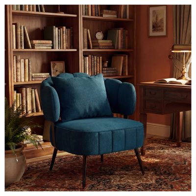 Fauteuil d'appoint en chenille bleue avec ressorts ensachés et fauteuil moderne pour petits espaces