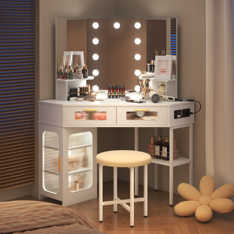 Chantle Dressing Table with Mirror, White
