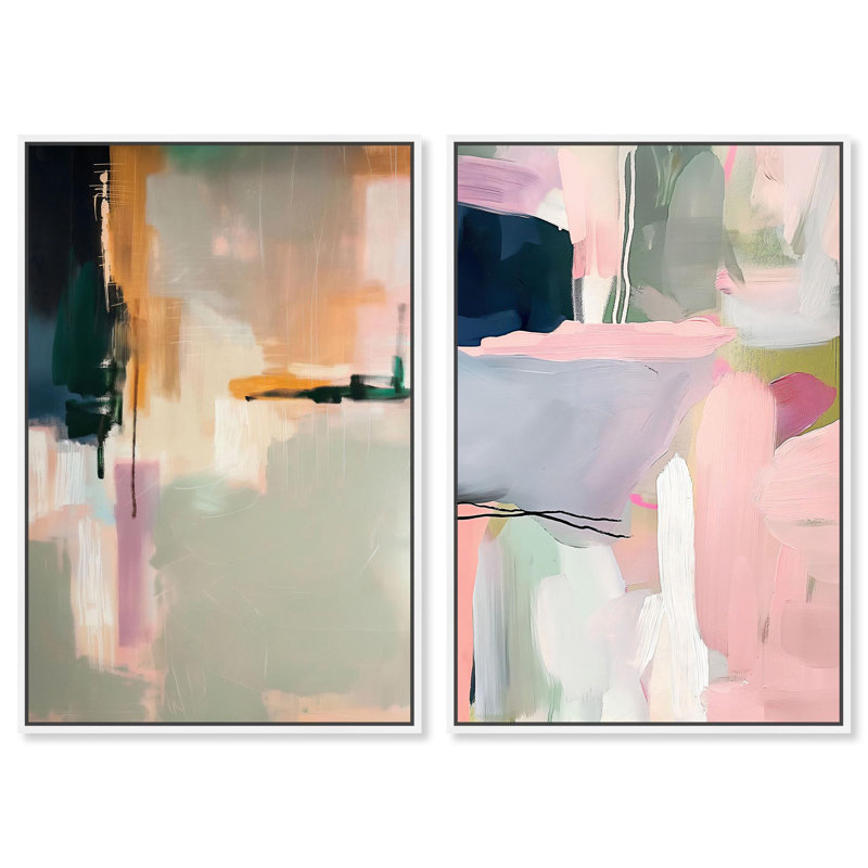 Lush Pastels Set Canvas Set of 2 Maximalist Art by , H 54 po x l 36 po, Cadre flottant blanc