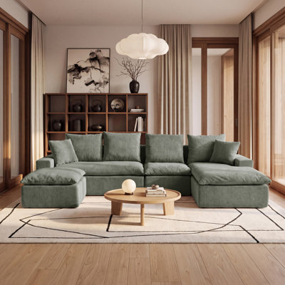 Canapé d'angle modulaire en forme de U de 3 m (118,1 po), canapé à compression en chenille avec ressorts ensachés, canapé moderne à assise profonde pour salon, livré roulé et livré sans assemblage