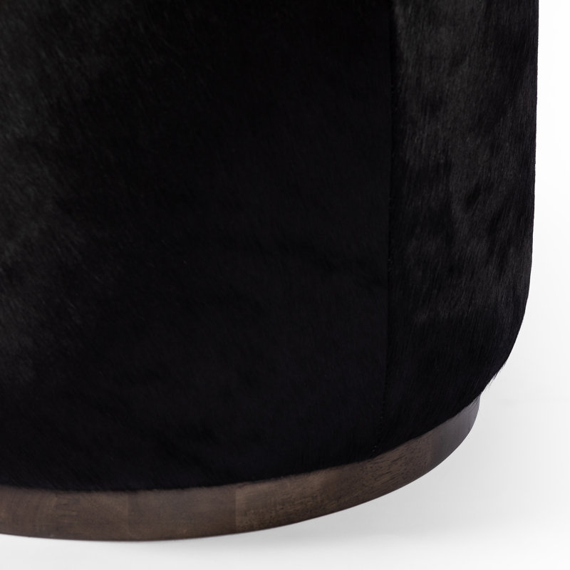 Sinclair Round Ottoman, Black Hair On Hide Genuine Leather