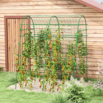 Outdoor Arch Trellis For Climbing Plants, 6.8' Tall, Plastic Coated Steel Frame, Net, Perfect Peas And Vines 81" Tall , With Suitable Vegetables