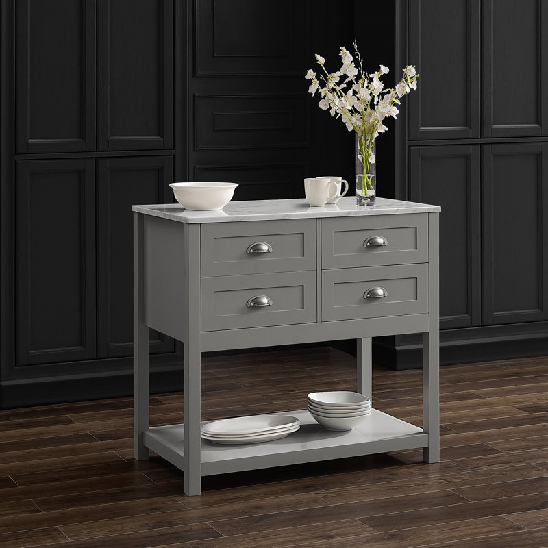 Jamillah 36'' Wide Rolling Kitchen Island with Faux Marble Top, Gray