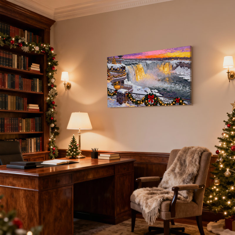 «Christmas Winter Sunset At Niagara Falls», ensemble de 3 reproductions d'art sur toile, H 12 po x l 18 po