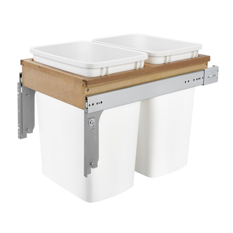 White Maple Pull-Out Kitchen Trash Can with Metal Frame