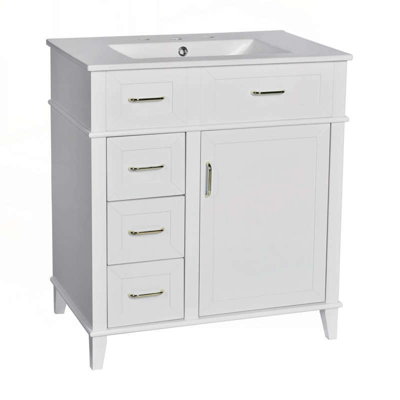 Meuble-lavabo de rangement avec lavabo en céramique, Blanc