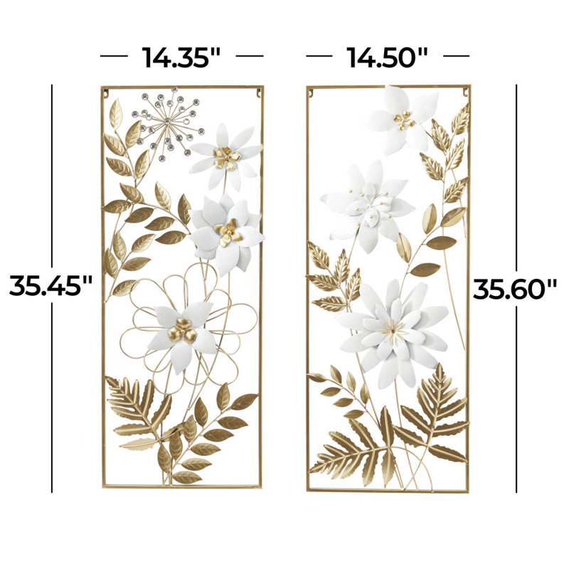 Metal Floral Home Wall Decor with Gold Frame