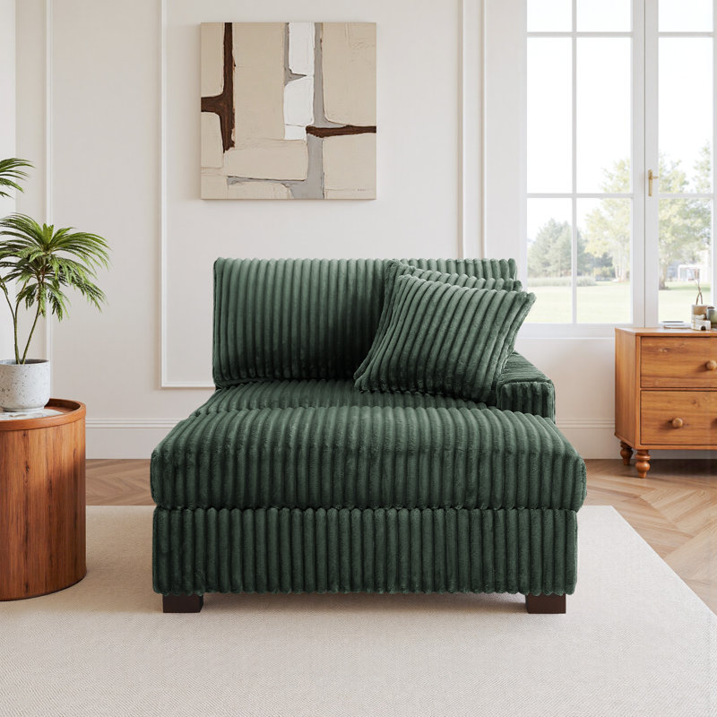 Upholstered Chaise Lounge, Right Hand Facing, Green