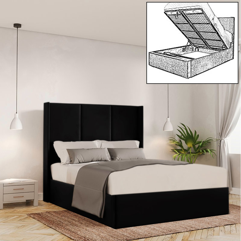 Bettzel Upholstered Ottoman Storage Bed, Single (3'), Black