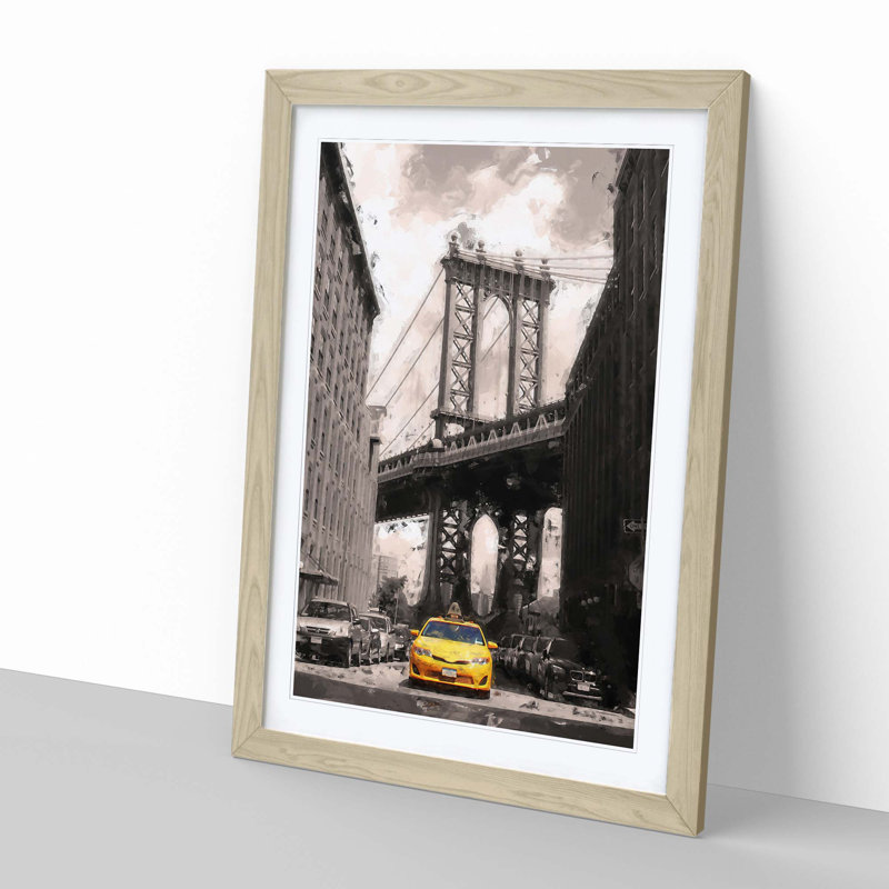 Yellow Taxi Cab in New York City in Abstract - Picture Frame Graphic Art Print, Oak, 91cm H x 60cm W x 2cm D
