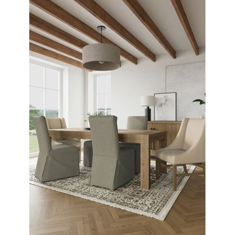 Davie Rectangular Table And Beige Parsons Chairs Dining Set