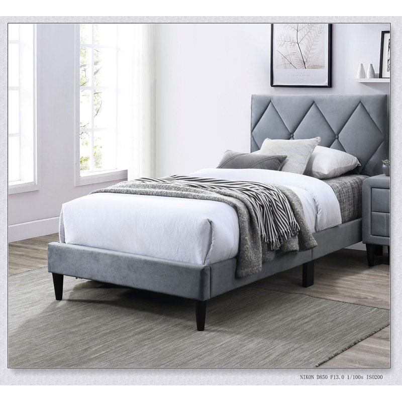 Lit avec tête de lit réglable 1pc, mobilier de chambre en velours gris pour chambre d'enfant, Gris