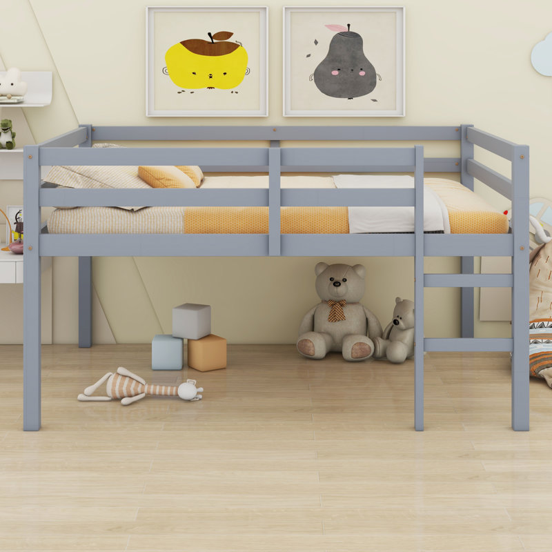 Lit mezzanine en bois avec échelle, gris