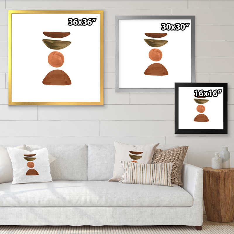 Minimal demi-lune et orange pleine lune - Impression sur toile, H 36 po x l 36 po x P 1 po, Cadre photo argenté