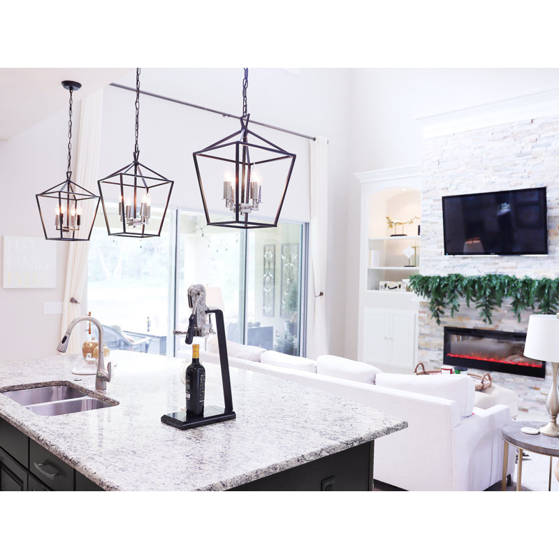 Portwood 4 - Light Lantern Pendant, Black/Polished Nickel