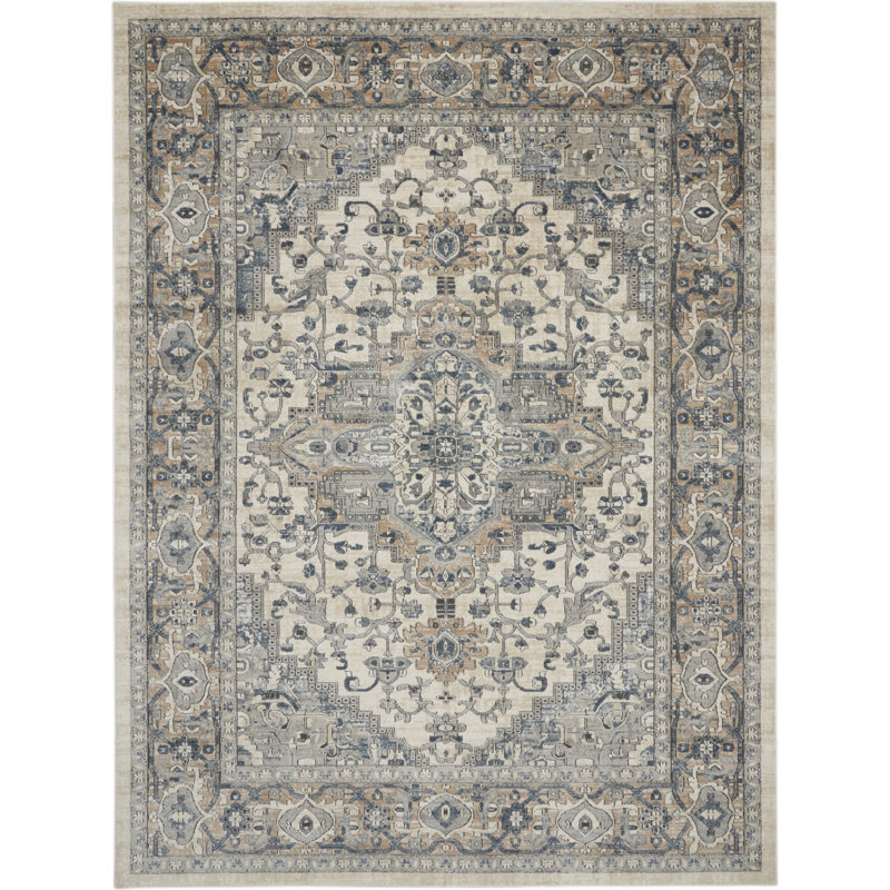7' X 10' Ivory Floral Power Loom Area Rug