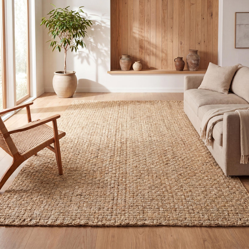 Brodyn Hand Woven Boucle Chunky Jute Ivory Rug, Rectangle 5' x 8'