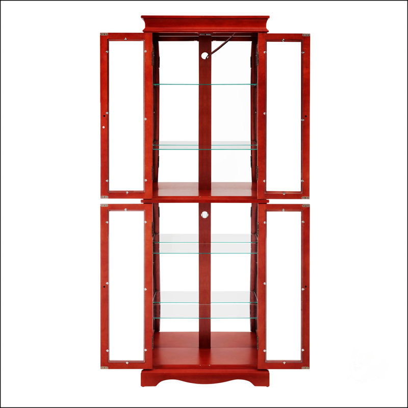 Lighted Glass Curio Display Cabinet, Cherry