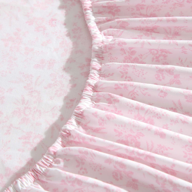 Percale Novelty 200 Thread Count Printed Cotton Sheet Set, Twin Sheet Set with 1 Standard Pillowcase,  Pink Floral Toile