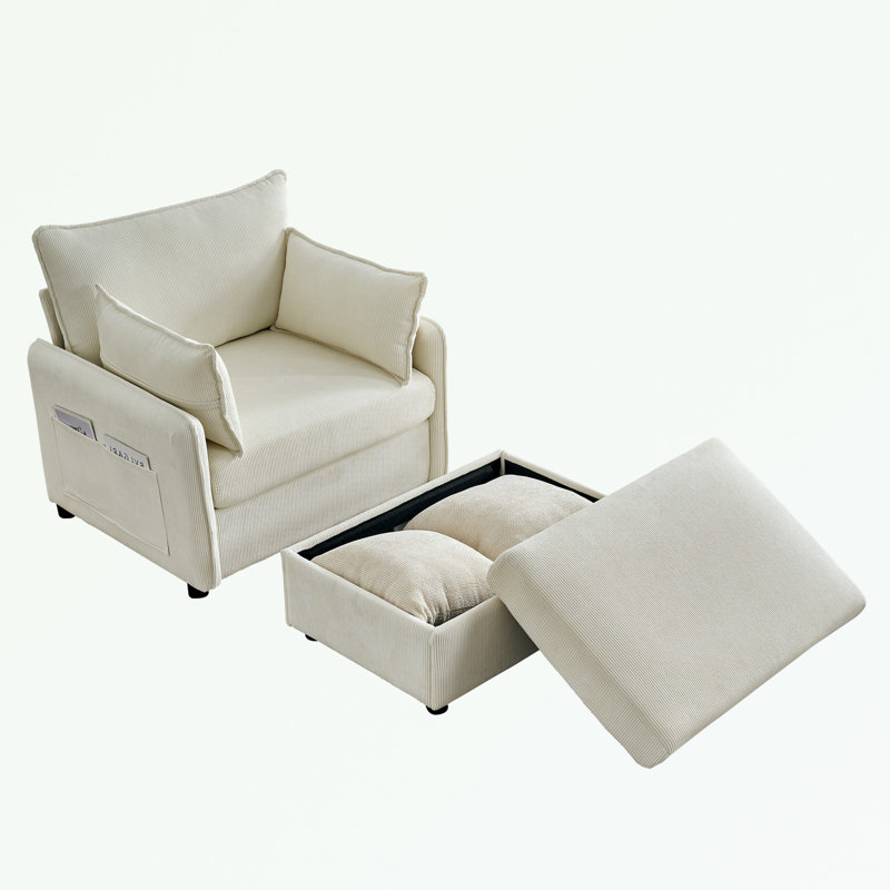 Chaise longue avec coussins et poche latérale, Beige
