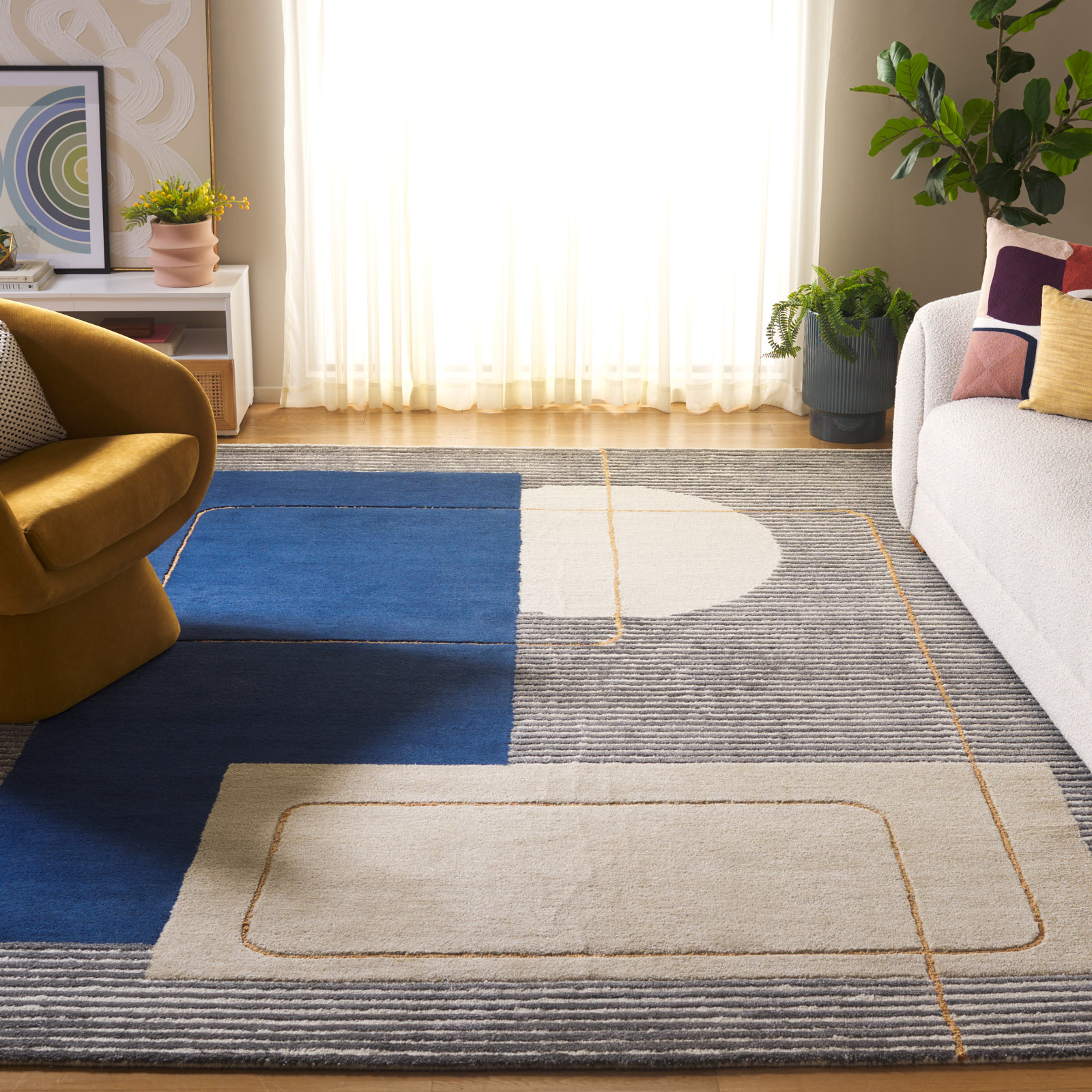 Lacy Hand-Tufted Geometric Wool Rug, Rectangle 8' x 10'