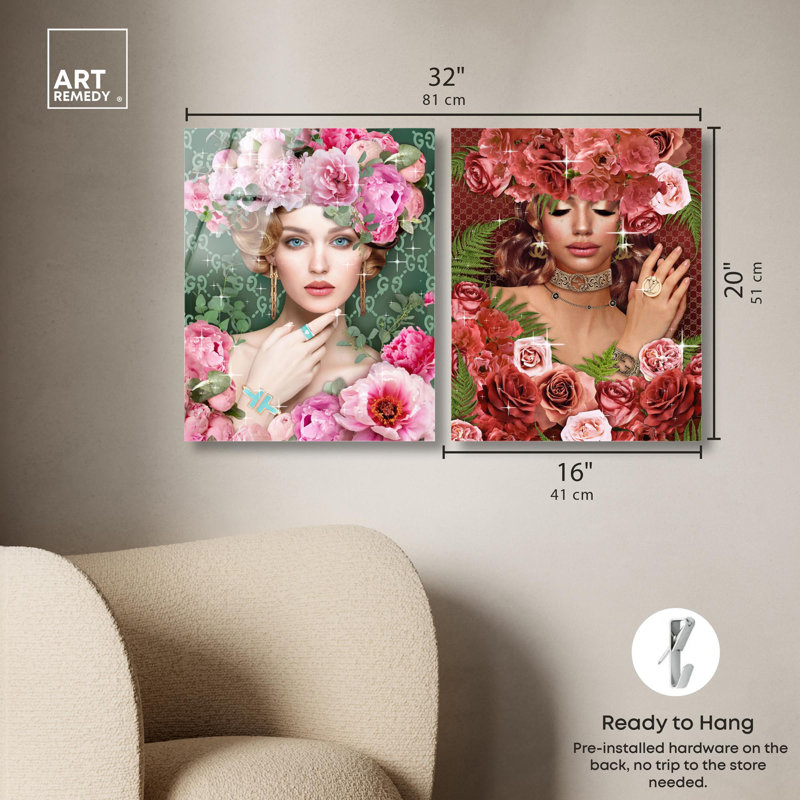 Glamour doré luxueux ensemble acrylique décor Maximalist par Art Remedy, prêt à accrocher, H 20 po x l 16 po