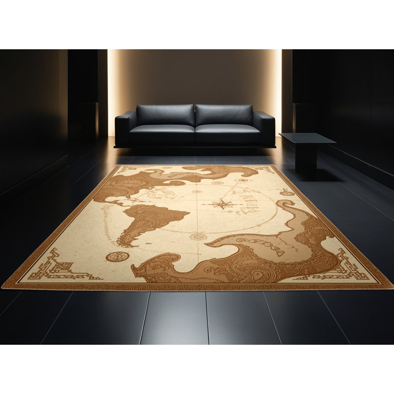 Tapis oriental classique en lin brun et beige lavable à la machine, 4 x 6