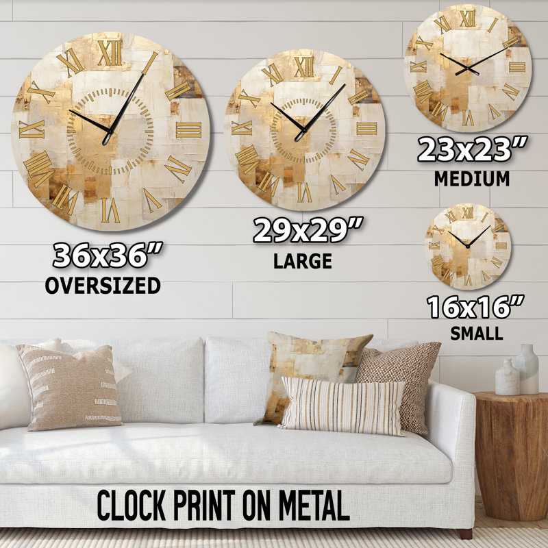 Horloge murale beige et doré Dream Collage I - formes abstraites à visage doré, Médium