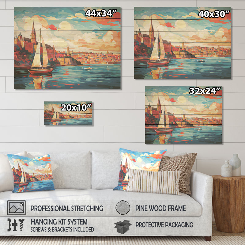 Sydney Harbour Sunset Coastline III - Port Landscape Coastal sur impression sur bois, H 30 po x l 40 po x P 0,78 po