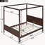 Lit plateforme à baldaquin Queen avec tête de lit, pied de lit et sommier à lattes, couleur espresso-303766937