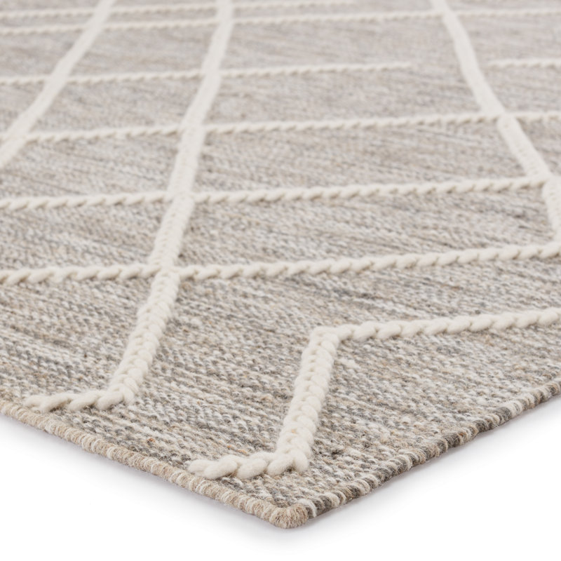 Wool Geometric Area Rug in Gray, Rectangle 10' x 14'