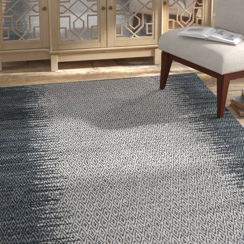 Tapis géométrique en cuir tissé à la main gris Exley, Rectangle 5 pi x 8 pi