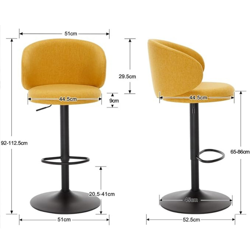 Swivel Upholstered Adjustable Height Counter Stool with Metal Frame, Yellow