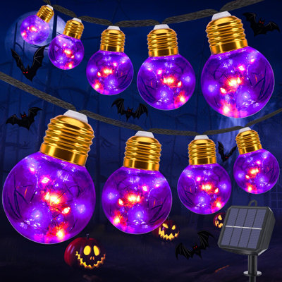 Orange Purple Halloween Lights Outdoor, 20Ft Solar Halloween String Lights