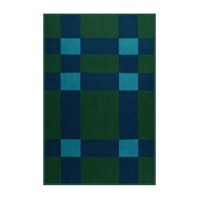 Machine Washable Checkered Green Area Rug