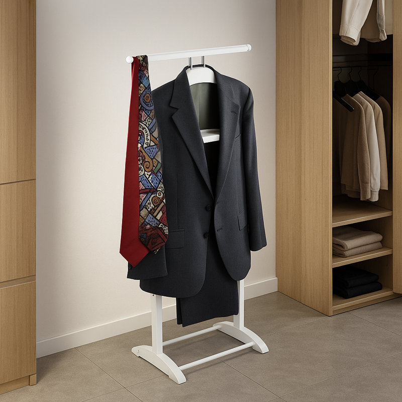 Knight Solid Wood Freestanding Valet Stand, White