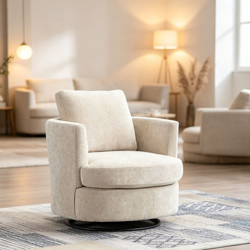 Fauteuil demi-tonneau pivotant 360 degrés Chenille, Beige