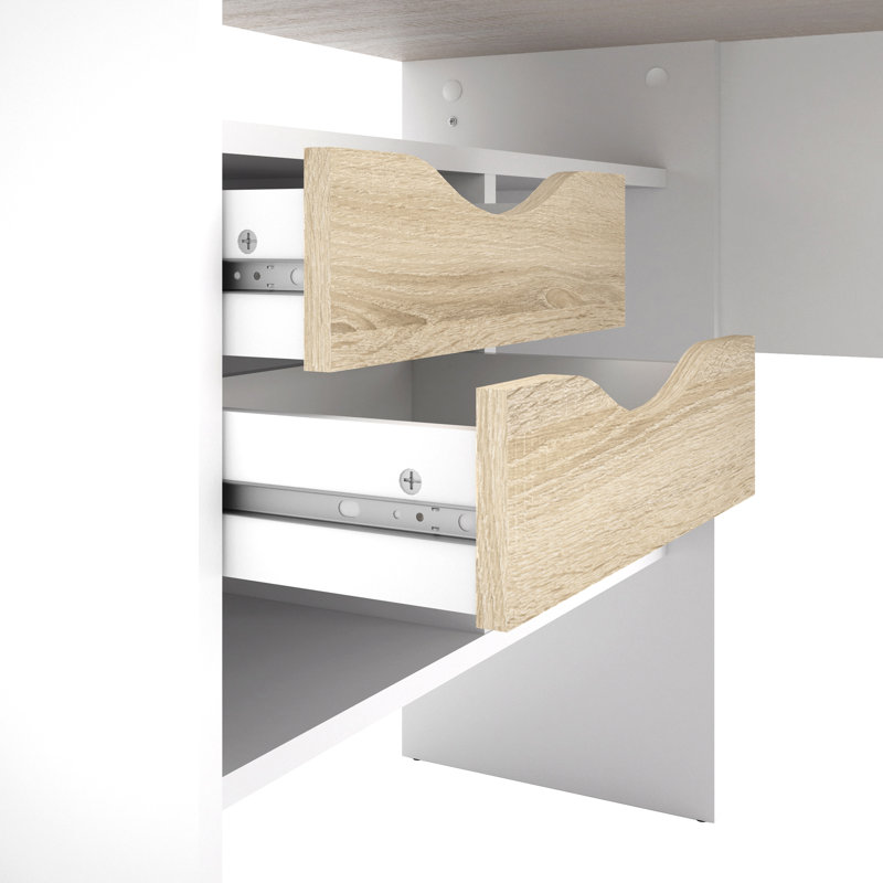 Gouge L-Shaped Computer Desk, Oak/White